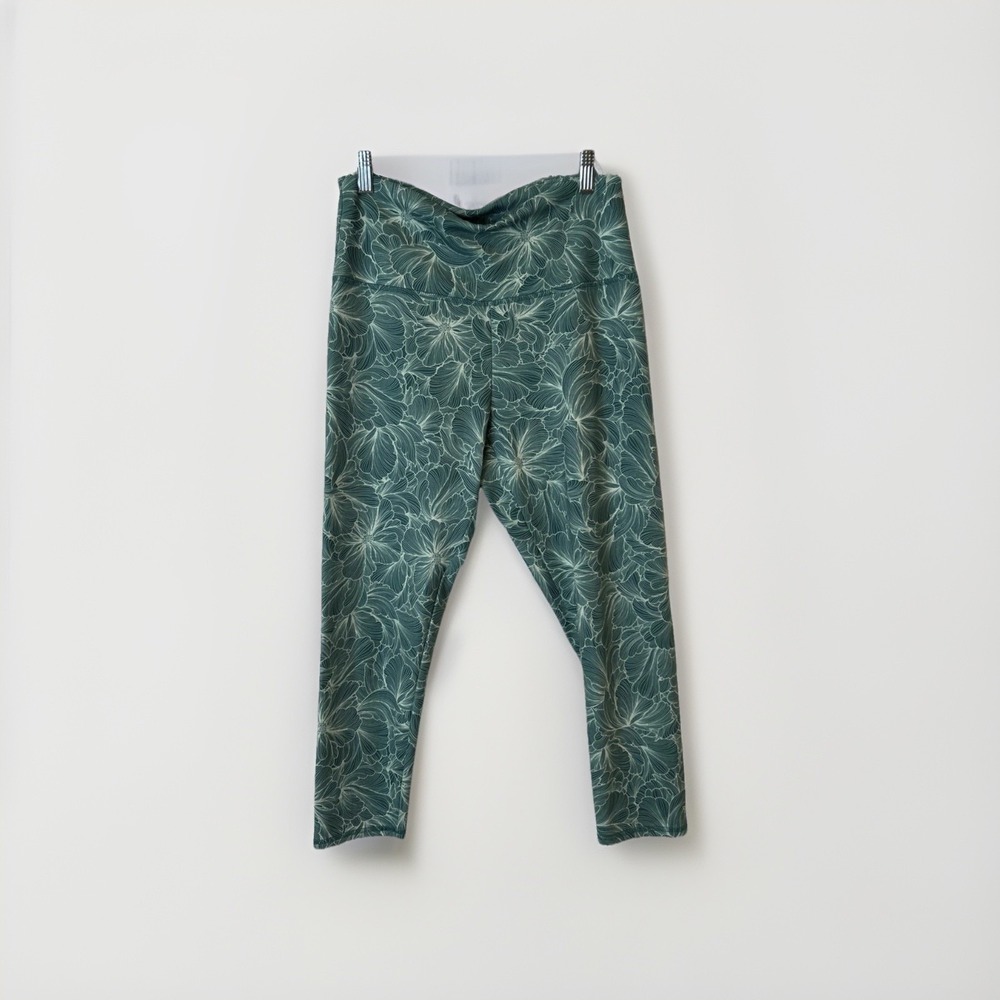 Balance Collection Leggings Women L Teal Green Floral Print High Rise Cropped